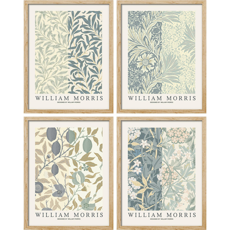 "Botanical and Floral Design" encadré sur papier, 4 pièces par William Morris, Naturel, H 16 po x l 12 po