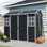 Remise de rangement extérieure en résine 8 x 6 pi imperméable avec plancher, deux fenêtres et une porte verrouillable