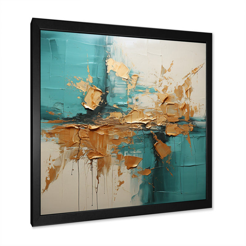 Turquoise Tranquillity III - Abstract Landscape Canvas Wall Art, H 24 po x l 24 po x P 1 po, Cadre photo noir