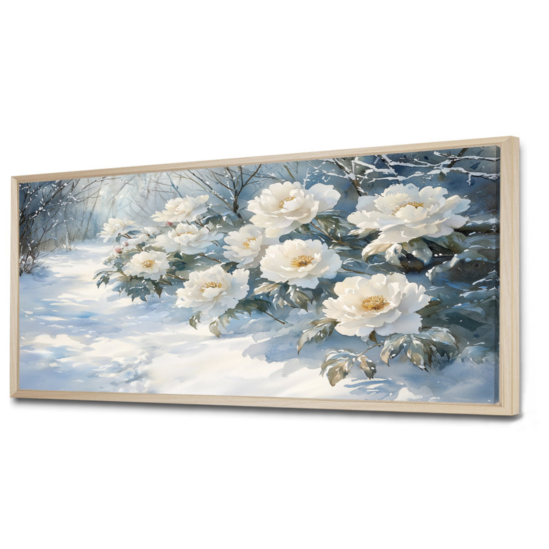 Makayla pivoines le long du sentier glacial I - pivoines, art mural pour le salon, H 28 po x l 60 po, Crème, crème