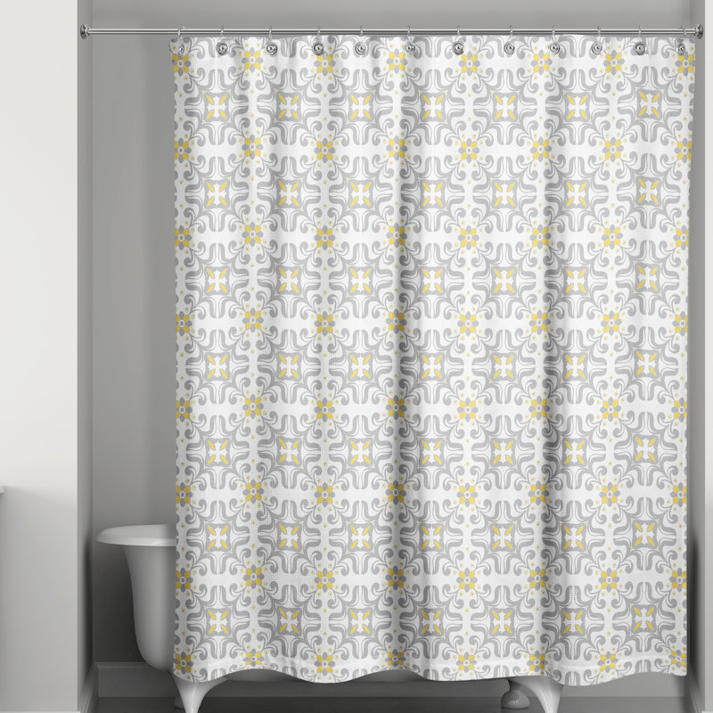 Rideau de douche Langridge, Gris / jaune géométrique 1