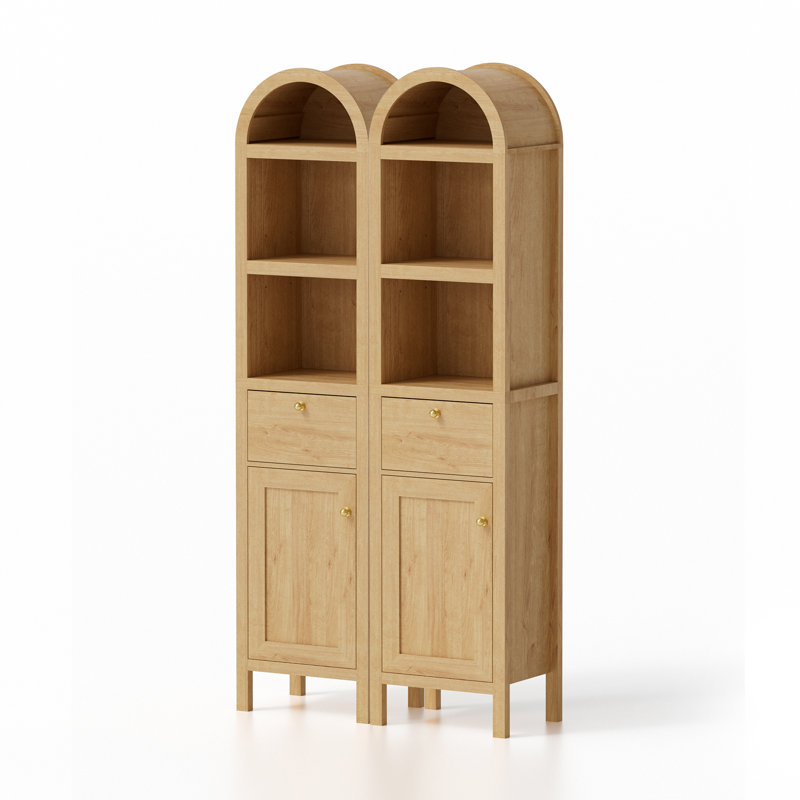 Tour de rangement arquée 67 "avec porte et tiroir, Chêne
