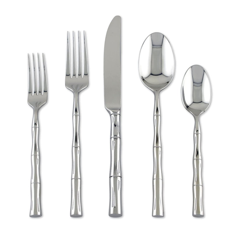 Ensemble de couverts en acier inoxydable 18/8 en forme de bambou, service pour 4, poli miroir, va au lave-vaisselle