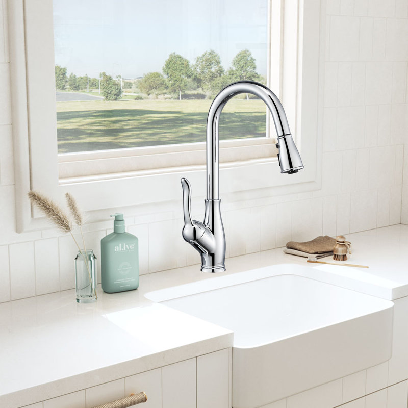 Kitchen Faucet With Pull-Down Sprayer, Kitchen Sink Faucet With Magnetic Butt Spray 3 Function, 1 Hole And 3 Holes, Chrome