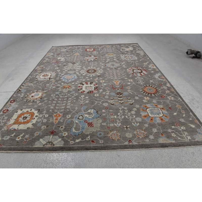 Transitional Hand Knotted Wool Floral Area Rug in Gray