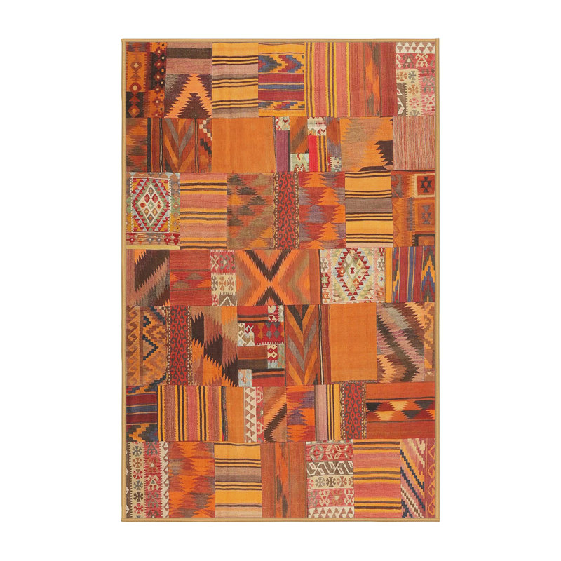 Tapis de zone orange/brun contemporain Dunlevy, Rectangle 8 pi x 10 pi