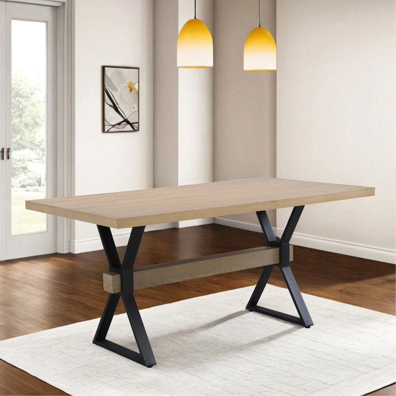 Table de salle à manger à pieds en X (frêne clair), Bois de frêne naturel