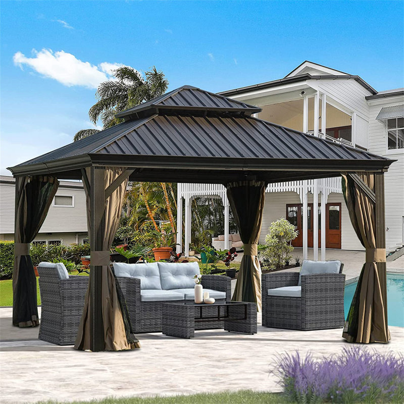 12Ft. L 12 pi. D Pavillon de jardin en aluminium, Brun, Bronze