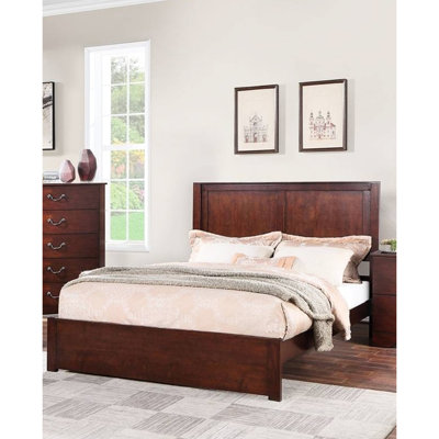 Rustic Eastern King Bed With Cherry Two Panel Headboard, Pine Birch Veneer Plywood For Bedroom