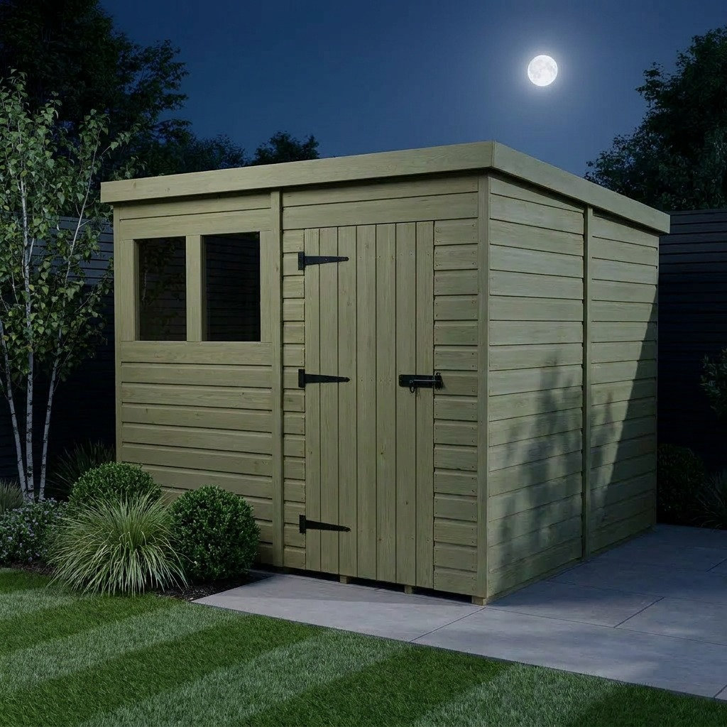 Total Sheds 8ft x 8ft Pent Garden Shed - Single Door - With Windows - Pressure Treated Timber - UK Manufactured