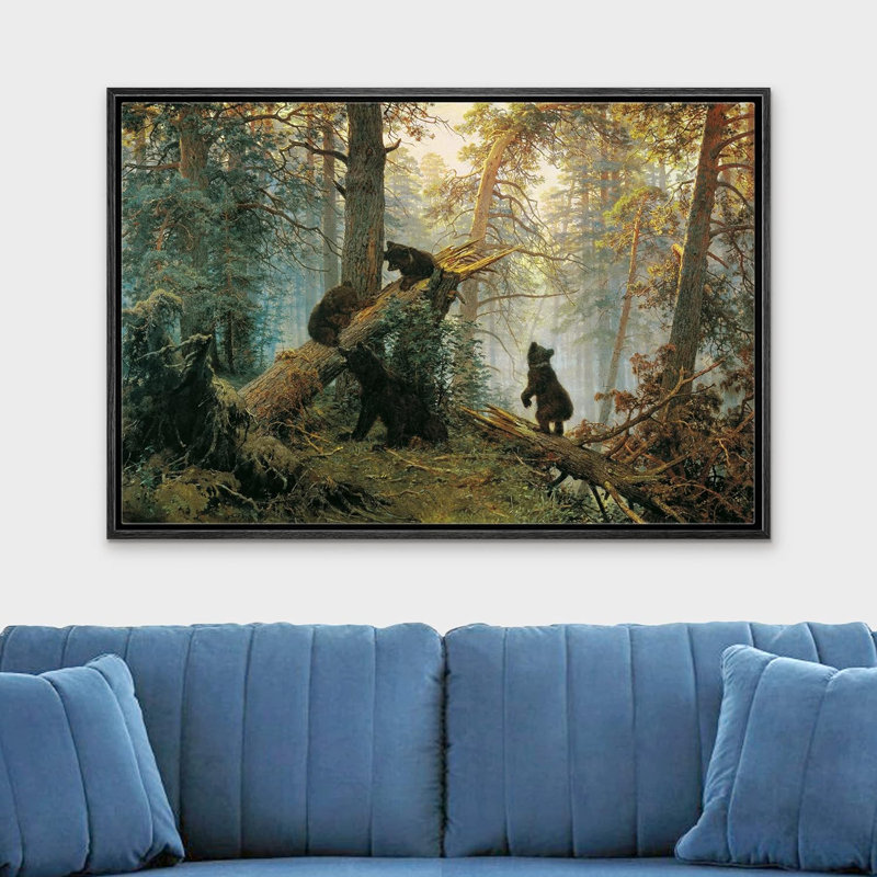 «Black Bears In The Spring Forest», reproduction d'art sur toile, Cadre noir, H 16 po x l 24 po x P 1,5 po