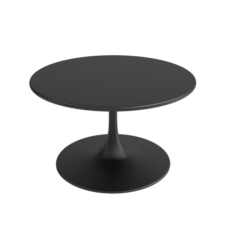 Jabarie 31" Round Steel Coffee Table with Pedestal Base for Indoors or Outdoors, Black
