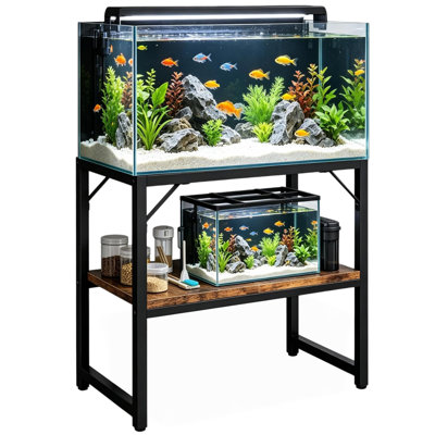 Support d'aquarium de 40 à 50 gallons, en métal et en bois | Support de terrarium à tortues robuste avec tablette de rangement pour la maison ou le bureau