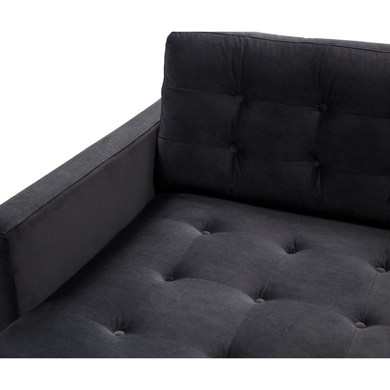 Chaise longue capitonnée à deux accoudoirs carrés, Velours gris foncé