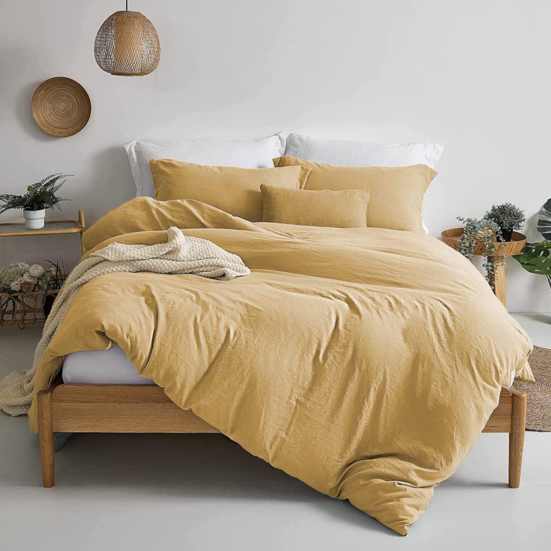 Solayne Washed Microfiber Duvet Cover Set, Soft Bedding with Zipper Closure and Corner Ties, King Duvet Cover + 2 King Shams