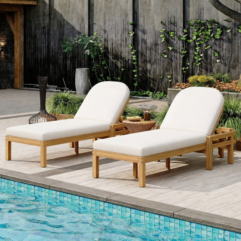 Chaise longue d'extérieur réglable à 5 positions, Light Teak, 2