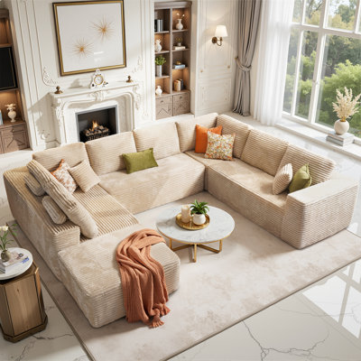 Cloudelle 5-Piece U-Shaped Plush Corduroy Sectional Sofa – Deep Seat, No Assembly Required
