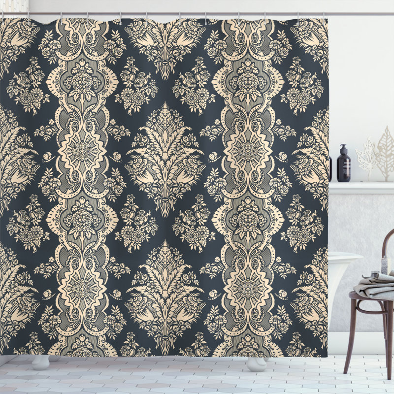 Damask Shower Curtain with Hooks Included, 84" H x 69" W