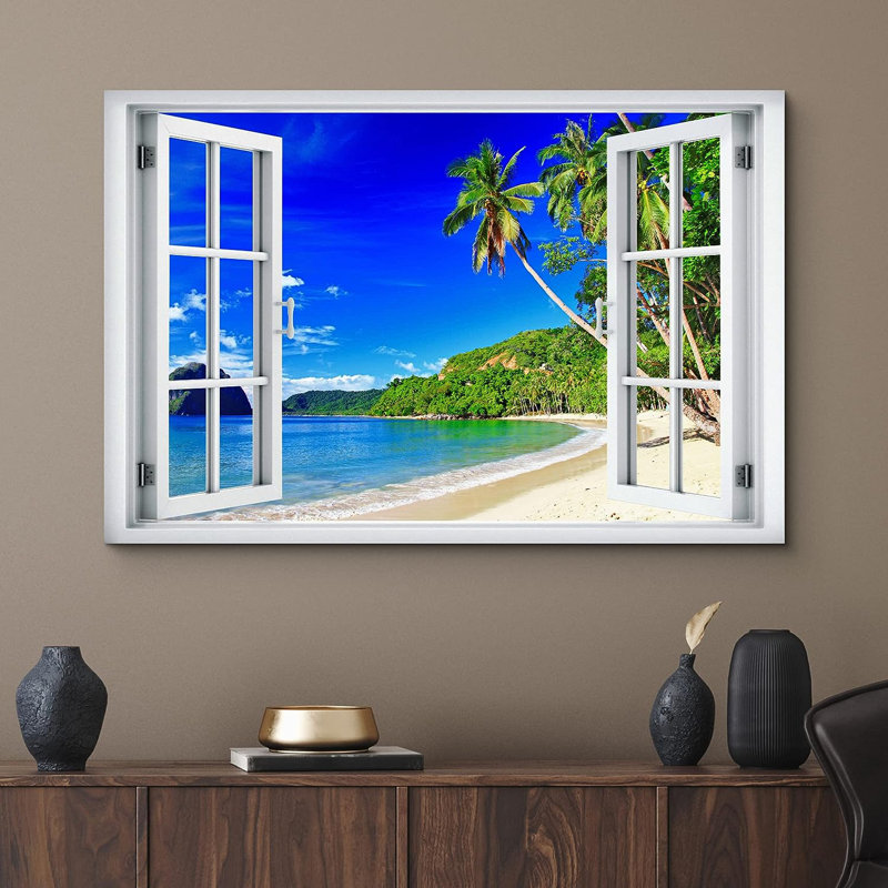 «Tropical Island Beach Shore Palm Tree Paradise Nature Wilderness» / reproduction sur toile, H 12 po x l 18 po x P 1,5 po