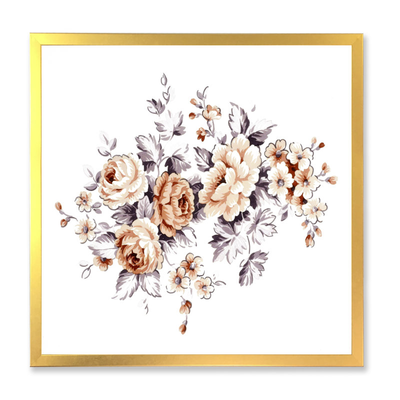 Roses sauvages roses - Peinture sur toile, H 36 po x l 36 po x 1,5 po, Cadre doré