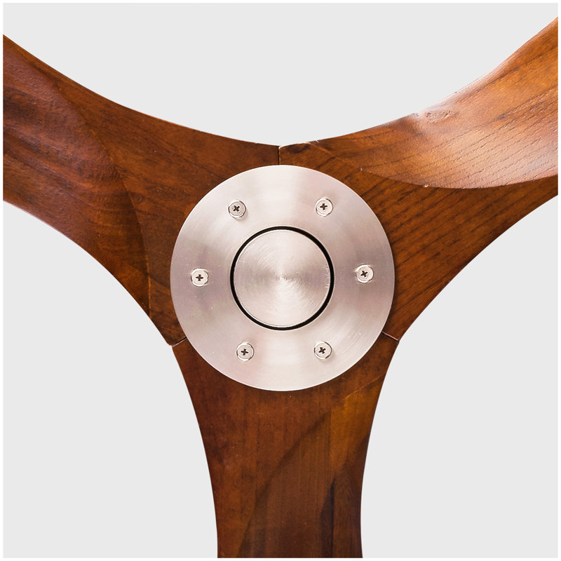 Ventilateur de plafond en bois massif 52 po, extérieur, 3 pales, sans lumière, noyer, pour porche de chambre à coucher pour patio, télécommande, résistant à l'eau