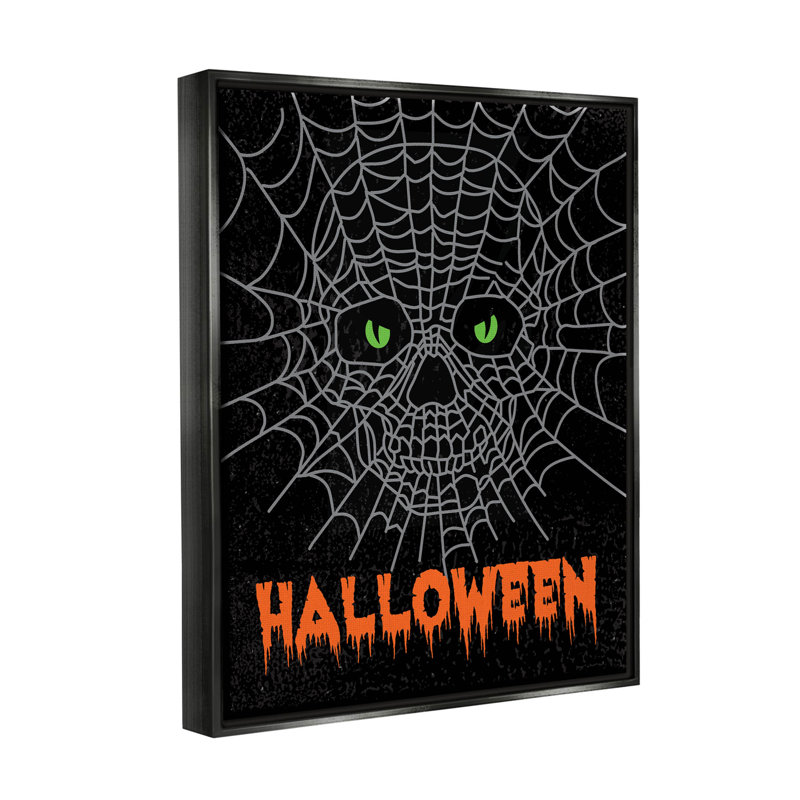 «Spooky Halloween Spider Web Skull» par Linda Birtel, impression sur toile, Toile avec cadre flottant noir