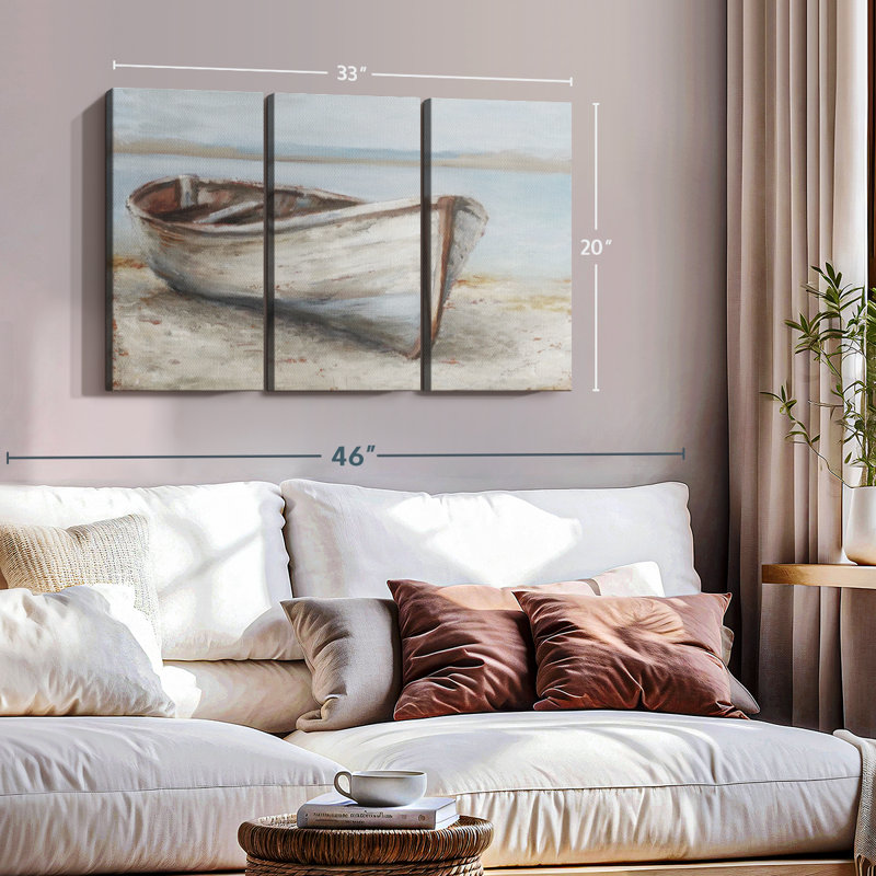 «Whitewashed Boat I», 3 pièces, H 20 po x l 33 po