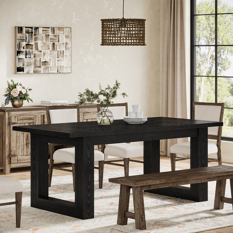 63-Inch Wood Farmhouse Dining Table, Black