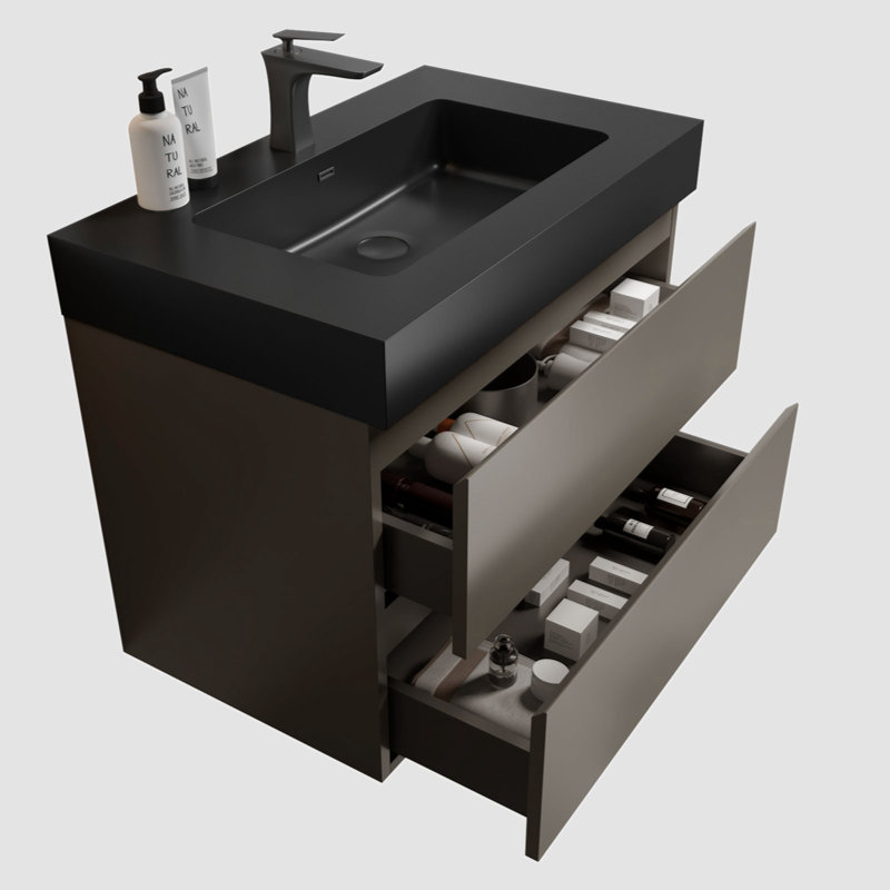 Ensemble de meuble-lavabo simple 29,9 po avec plateau en céramique Dazhane, Noir, Gris