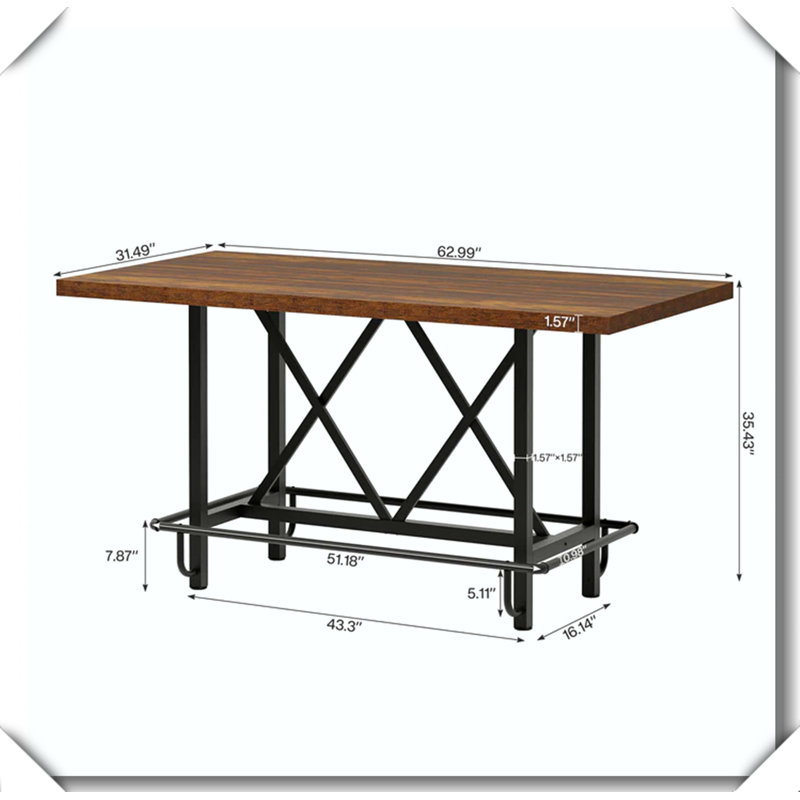 Rustic Sturdy Easy Assembly Pub Bar Counter