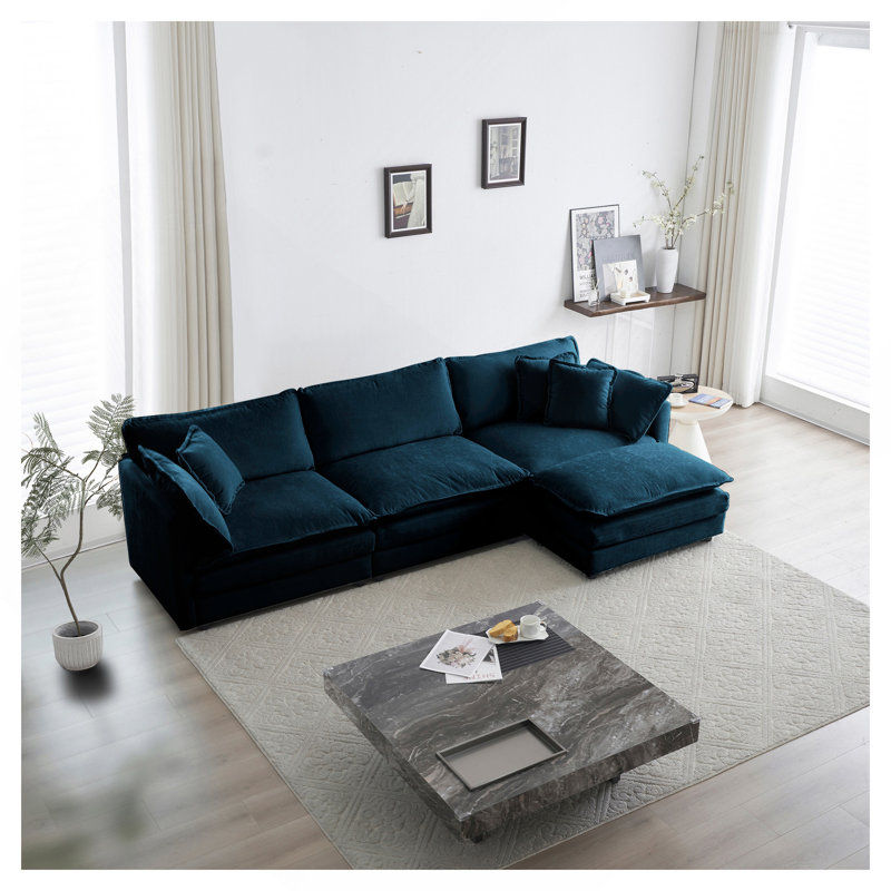 Canapé modulaire surdimensionné en L avec repose-pieds réversible en chenille bleue Free Combination Comfy Upholstery, Bleu