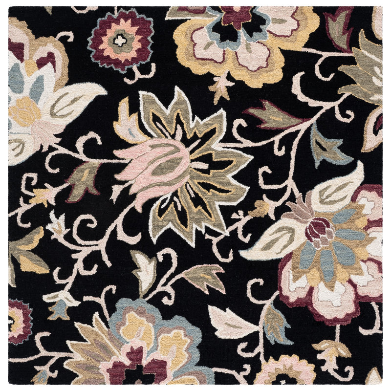 Tapis d'intérieur en laine et coton touffeté à la main Blossom, Carré 6 pi