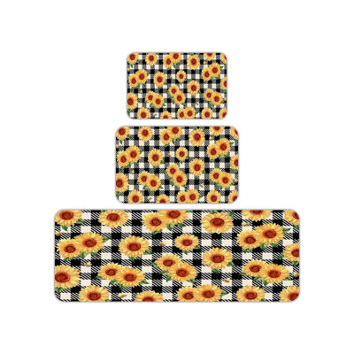 Ensemble de 3 tapis de cuisine tournesol noir et blanc à motif écossais Buffalo