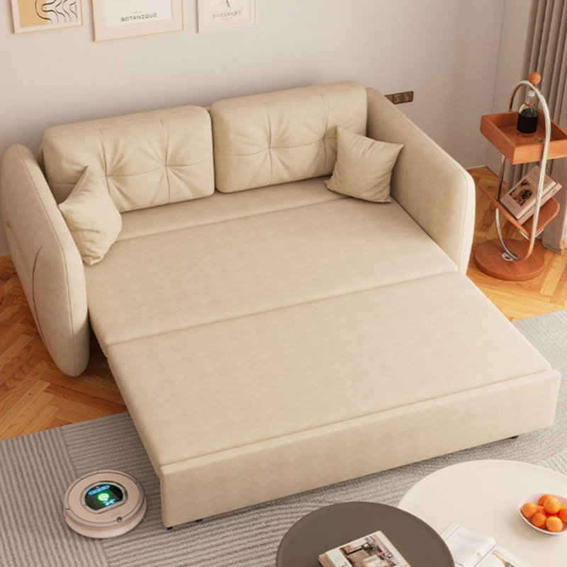Canapé-lit moderne en cuir blanc cassé rétractable avec rangement, 31.5"H*58.27"W*32.28"D