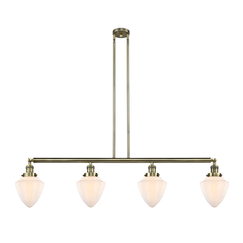 Balle - 4 lumières - 50 pouces - Laiton antique - Tige suspendue - Îlot réglable, Frosted, White, Antique Brass
