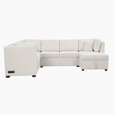 Canapé-lit modulaire en U de 108,6 po avec deux ports USB, deux prises de courant, trois coussins de dossier et une chaise de rangement