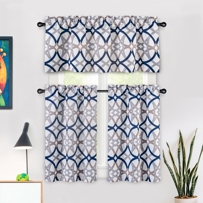 Geometric Tailored 52" Kitchen Curtain, 52” W x 54” L, Navy