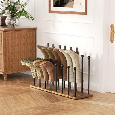 Boot Rack 8-Pair Shoe Organizer Tall 16.4'' Free Standing Shoes Holder Metal With Wood Base