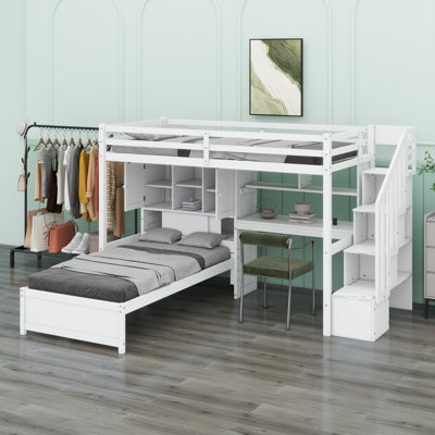 Loft Bed With Built-In Desk And Staircase