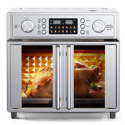 Four grille-pain à convection à double porte et à grande capacité PlumChef 29,5 pte, 1700 W, 14 préréglages, 7-en-1 multifonction (cuisson, rôti, gril, rôtie, déshydrater et décongeler), acier inoxydable, argenté