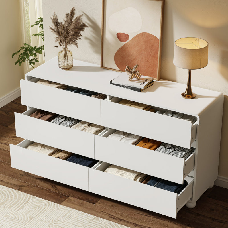 Ensemble de chambre à coucher 3 pièces, commode 6 tiroirs et ensemble de table de chevet 2 pièces, White