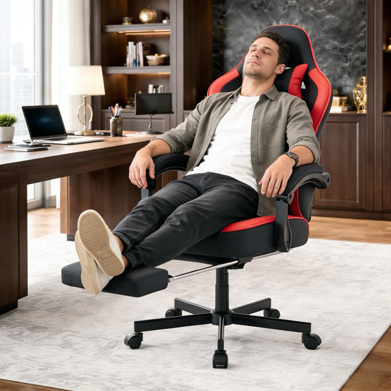 Fauteuil de jeu de course et de course réglable et inclinable ergonomique en similicuir (ensemble de 2), Rouge