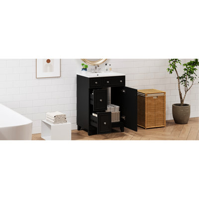 Armoire de salle de bain avec lavabo en céramique 24 po - Intérieur de meuble-lavabo fonctionnel et élégant