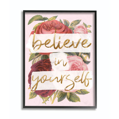 «Believe in Yourself Pink Gold Rose Word Design» par Daphne Polselli, reproduction d'impression