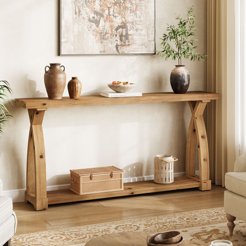 Console en bois massif de 63 po, Light Brown