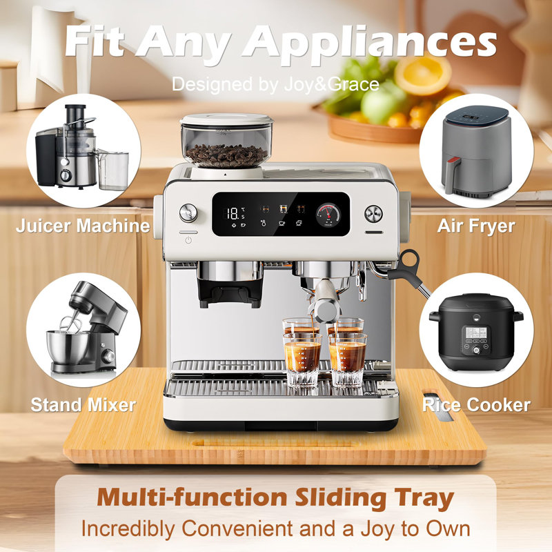 Plateau coulissant pour appareils électroménagers de cuisine à 360 ° pour comptoir de cafetière, plateau coulissant en bambou, naturel