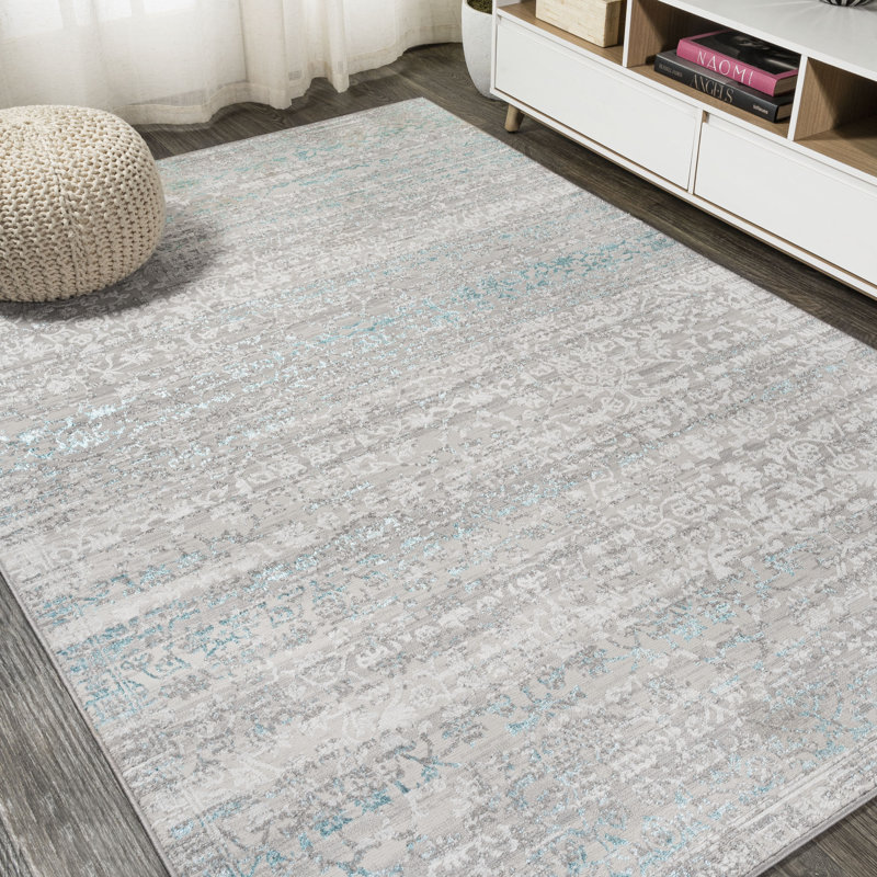 Tapis gris / turquoise Saulsberry Modern Strie, Rectangle de 5 pi x 8 pi