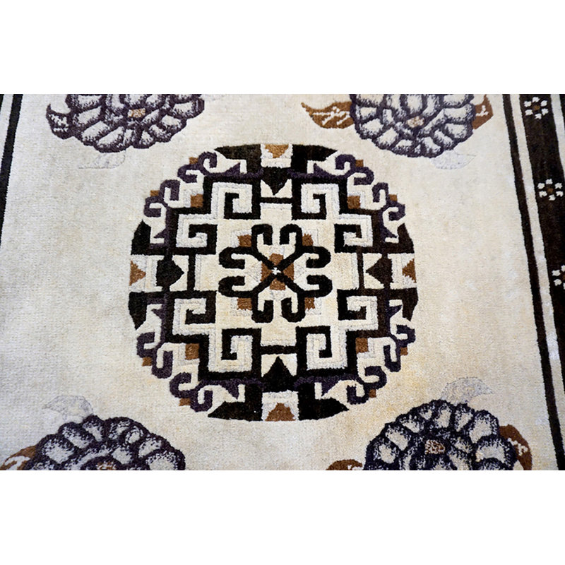 Antique Chinese - Baotou Allover Medallion Knotted Rug