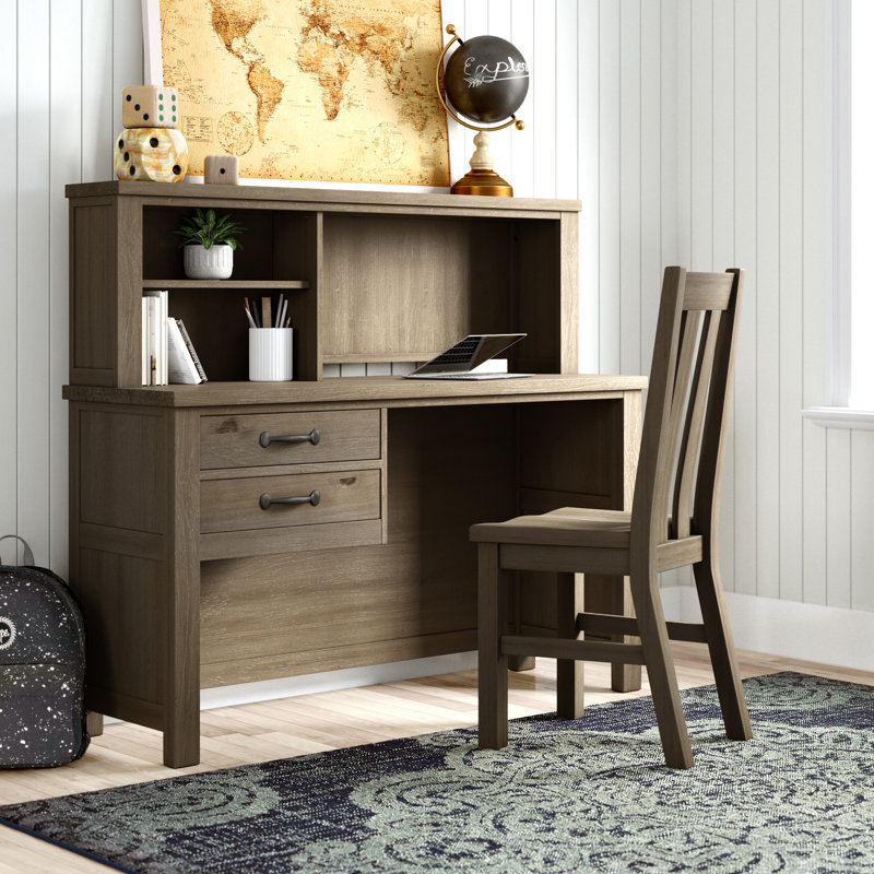 Ensemble de bureau d'écriture et de chaise avec rehausse pour enfants 59,75 "Harold, Bois flotté