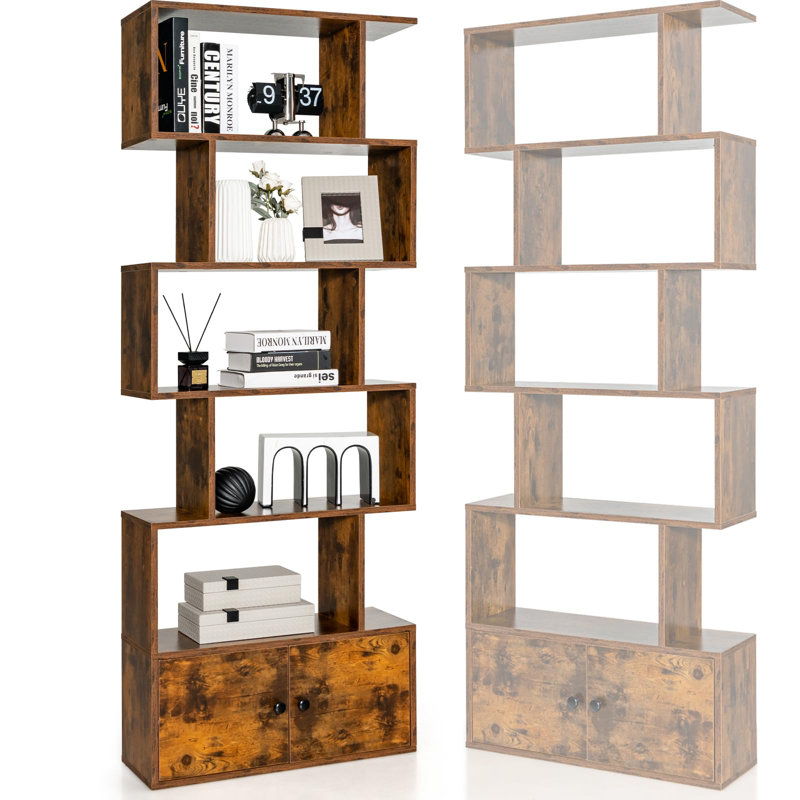 Berwaldt 183cm H x 70cm W Geometric Bookcase, Brown